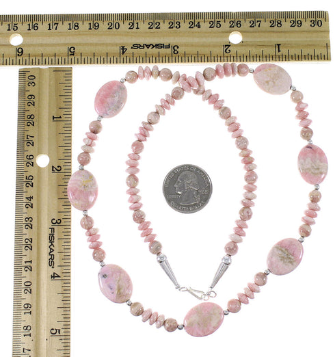 Native American Rhodochrosite Bead And Silver Necklace EX47683